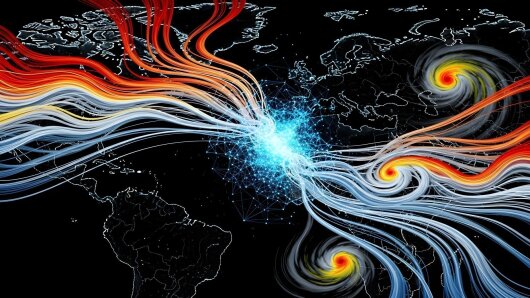 Swirling patterns and vibrant colors on a dark background